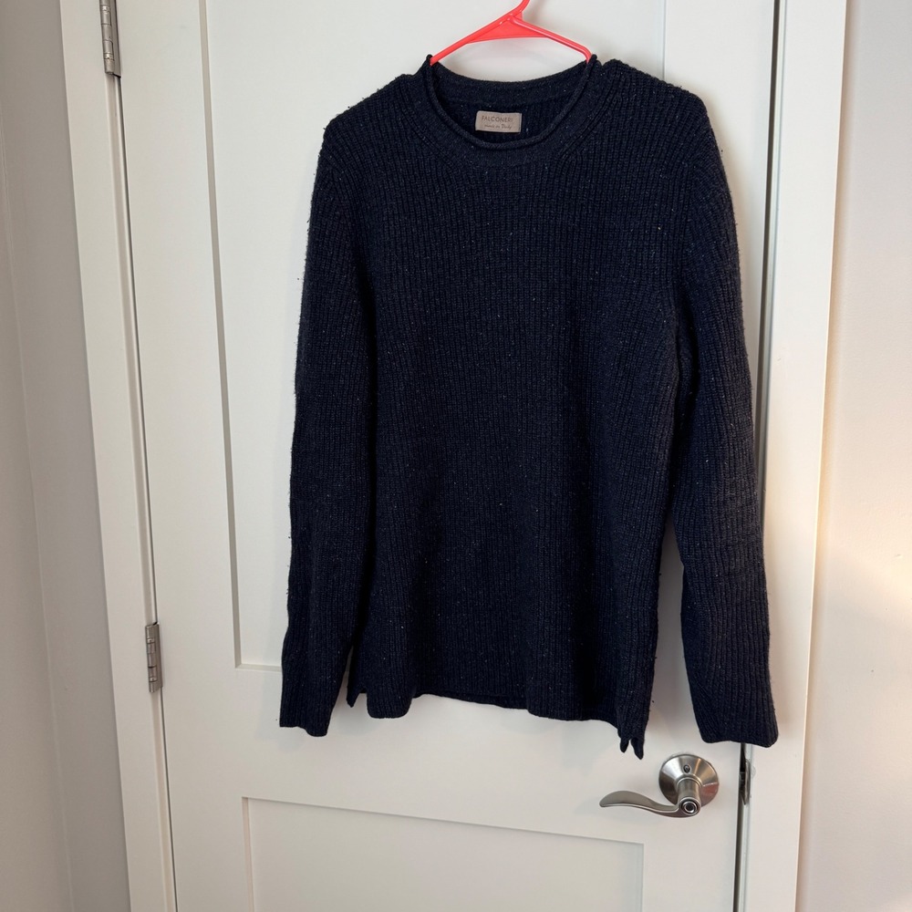 Falconeri Mens Navy Blue Ribbed Flecked Crewneck Sweater Made in Italy XL 52